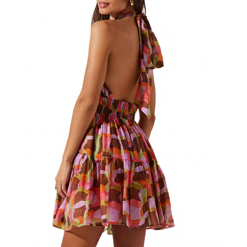 NEW ASTR joetta mini dress in red brown multi - Picture 4 of 5